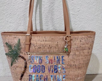 Large yellow tan and blue Beach Handbag, beach bag