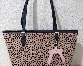 Große rosa schwarz und tan Handtasche Strandtasche