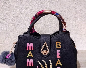 Mama Bär Top Handle Handtasche Schwarz