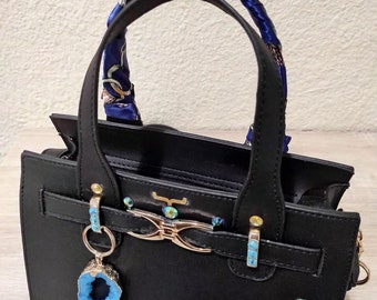 Kleine schwarze Handtasche, Meerjungfrau Handtasche, schwarz und blaue Handtasche