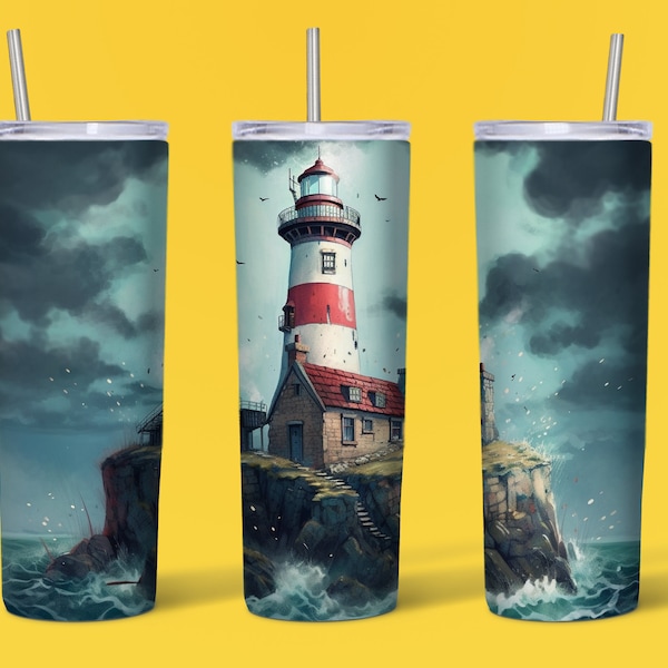 Lighthouse, 20 oz Skinny Tumbler Sublimation Designs Wrap Tumbler for Straight Tumbler PNG File Digital