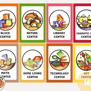CENTER SIGNS for Preschool and Toddler Classrooms, Daycare Center signs, Learning Center Signs, Play Center, 16 Printable Classroom Labels