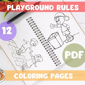 Règles de sécurité sur les aires de jeux. 12 pages à colorier pour les enfants. Impressions préscolaires, enseignant, apprentissage, maternelle, affiches de classe en garderie PDF