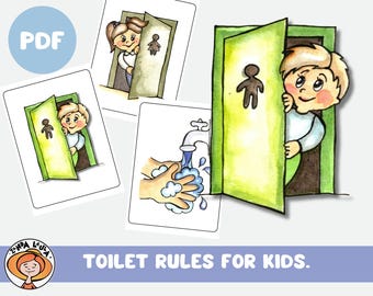Affiches et coloriages sur l'hygiène des toilettes pour les enfants. Comment mon enfant doit-il aller aux toilettes ? Poster sur la routine des toilettes pour enfants (téléchargement numérique), PDF
