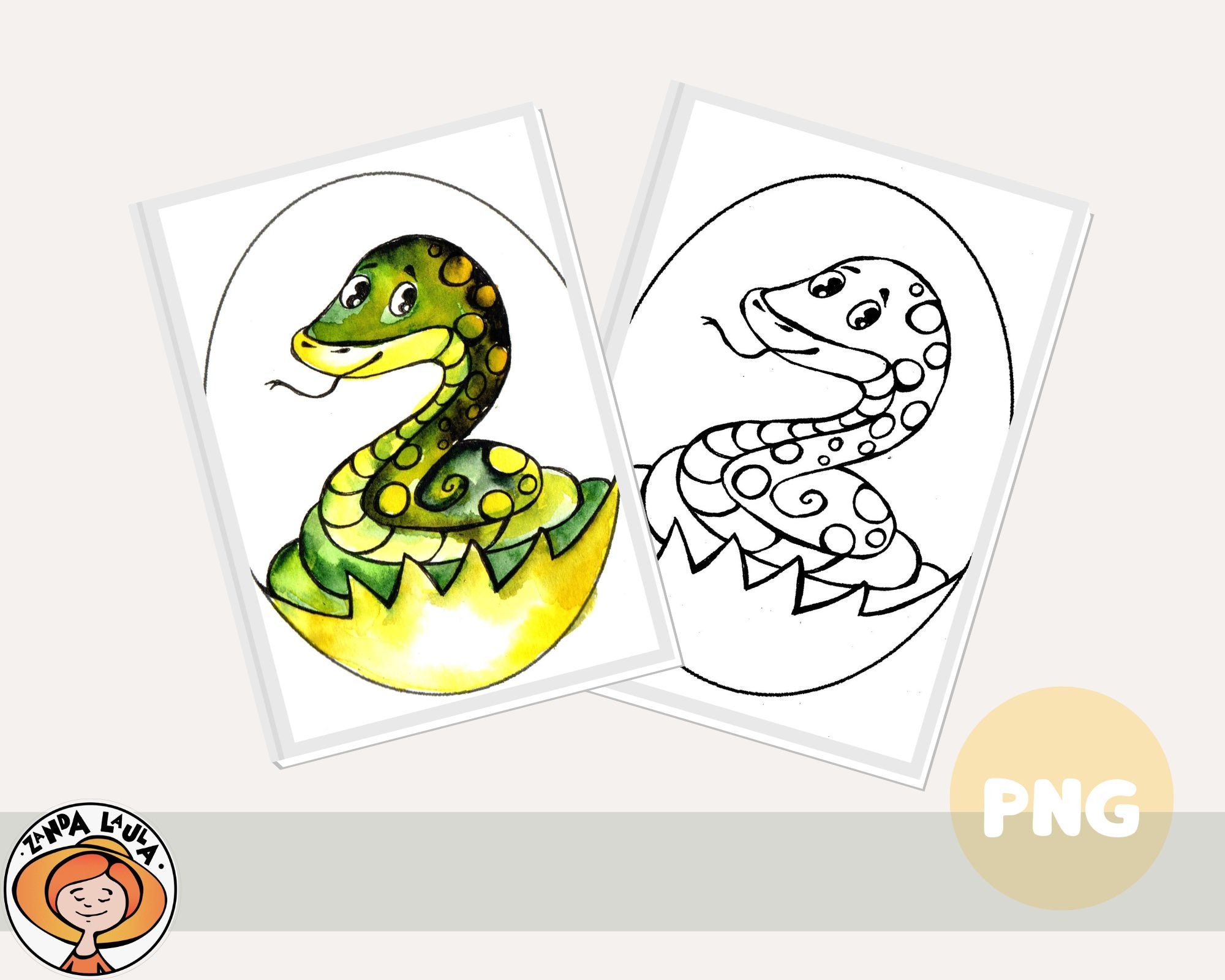 Cute Coloring Pages and Watercolor Prints for Kids. Snake, Chicken ...