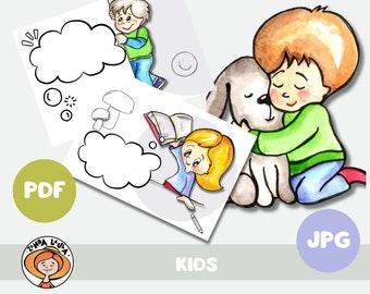 Kids posters for preschools and schools. Text Frames. Boys and girls. Hand Drawn Kids. Small educational use. Watercolor technique. PDF, JPG
