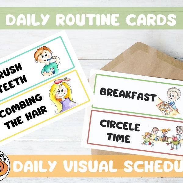 Visual Schedule for Toddler Kids. Daily Routine Cards for kids. Daily Rhythm. 10 pages have 20 cards. Printable digital DOWNLOAD. PDF. JPG.