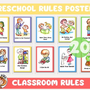 Preschool Classroom Rules Poster Printable, Daycare Behavior Expectations,  School Rules Sign, Pre-K Decor, Kindergarten Management PDF, JPG