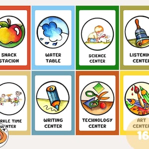 DAYCARE CENTER SIGNS, Set of 16 Printable Classroom Labels, Learning Center Signs, Play Center Signs, for preschool, Instant Download