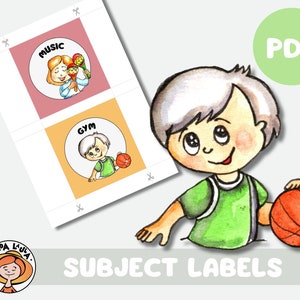 School Subject Labels for Kids. Daily Schedule Labels. Colorful Subject ...