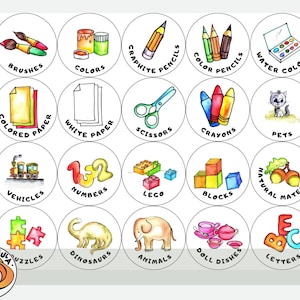 20 Labels for preschools, classroom Supplies labels, Watercolor drawings, Class Decor, Classroom Organization Labels, PDF, JPG, PNG
