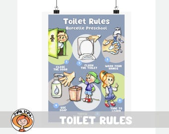 Toilet Rules Poster for Kids, Toddler Bathroom Etiquette Chart, Preschool Handwashing Sign, Potty Training Visual Routine, Printable PDF