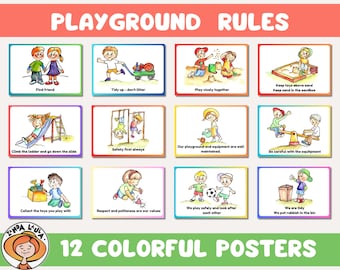 Playground Safety Rules Posters for kids, printable Kids Play Rules, outdoor Play Safety Instructions, attractiv design for toddlers JPG PDF