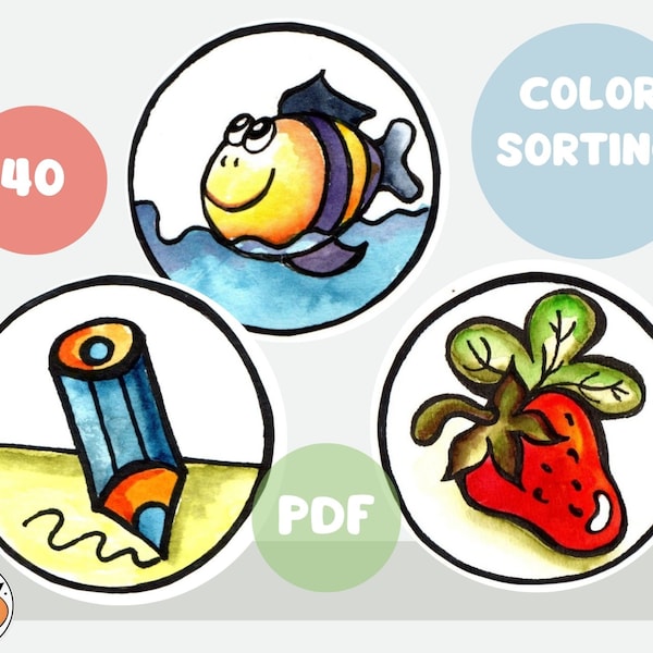 Color Sorting Printable Cards for kids. Toddler's 10-Color Recognition and Sorting Activity Set. Montessori color Matching Fine Motor Skills