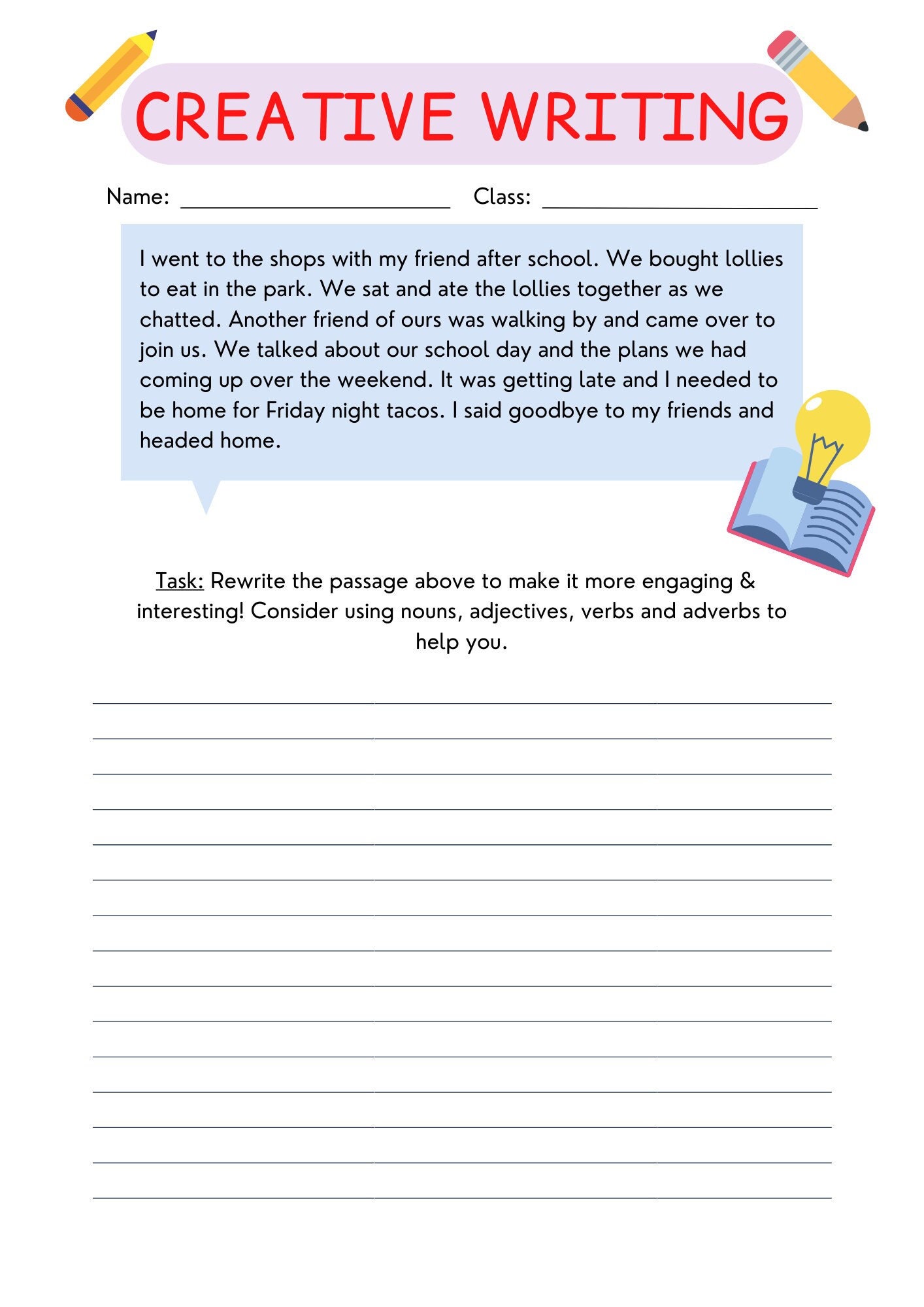 Creative Writing English Worksheet - Etsy UK