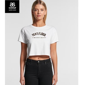 Womens Custom Crop T-Shirt with Text or Logo Embroidery , Personalised womens T-Shirt, Woman Crop Top Shirt, Personalized Gift, Womens Gift