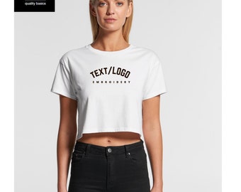 Top corto bordado personalizado, texto o logotipo personalizado