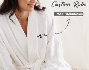 egyptian cotton dressing gown personalised Personalized Egyptian Cotton Bathrobe, Embroidered Plush Robe Mothers Day  Gift