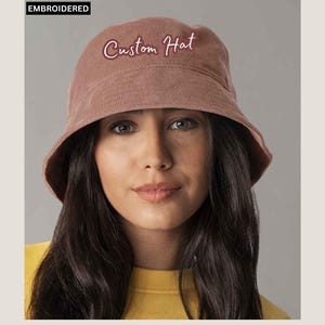Customized Embroidered Organic Cord Bucket Hat with Choosen Text or logo stitched on. Brides Maid Gifts