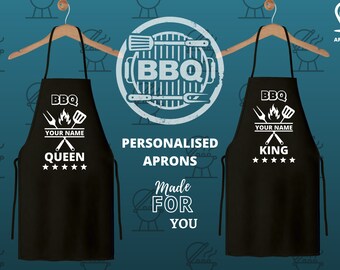 Delantal de barbacoa personalizado: King o Queen, nombre personalizado