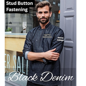 Personalised Stud Button Fastening Unisex Chef Jacket, Custom Women&#39;s and Men&#39;s Chef Jacket Uniforms with Name, Text,Logo, Flags Embroidered