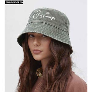 Custom Embroidered Unisex Vintage Bucket Hat with Any Text Logo or Monogram