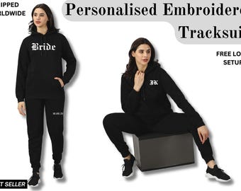 Personalised tracksuit, Logo, Text Embroidered Tracksuit or Hoodie . Gift for bride, wedding hen do gifts, custom girlfriend anniversary.