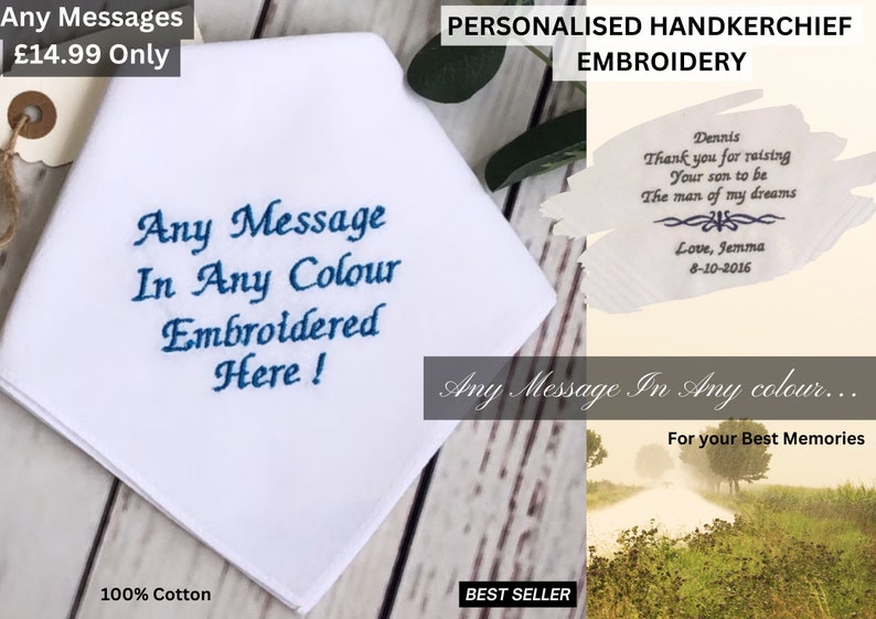 Personalised Embroidered Hankie Handkerchief /Hankies for Groom to be from his future Wife/Beautiful keepsake gift or present/Handkerchief Any Message