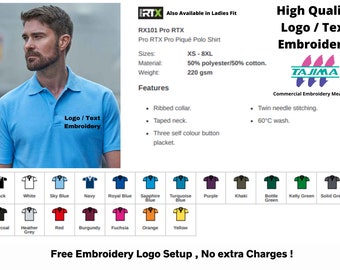 Personalised Polo T-Shirt Embroidered Unisex, Customised Polo Shirt With Embroidery, Embroidered Polo Shirt with logo, Embroidered Polo Name