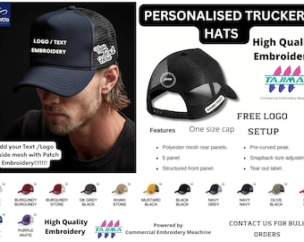 Casquettes et chapeaux de camionneur personnalisés | Chapeau de camionneur brodé personnalisé | Chapeaux de logo personnalisés | Snapbacks personnalisés brodés | Chapeaux personnalisés avec logo d'entreprise