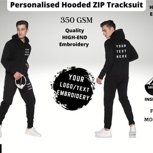 Adult Unisex 2 Piece Personalised ZIP Tracksuit, Logo /Text on Tracksuits Embroidery ,Tracksuit Embroidery ,Plain Tracksuit, Thick Tracksuit