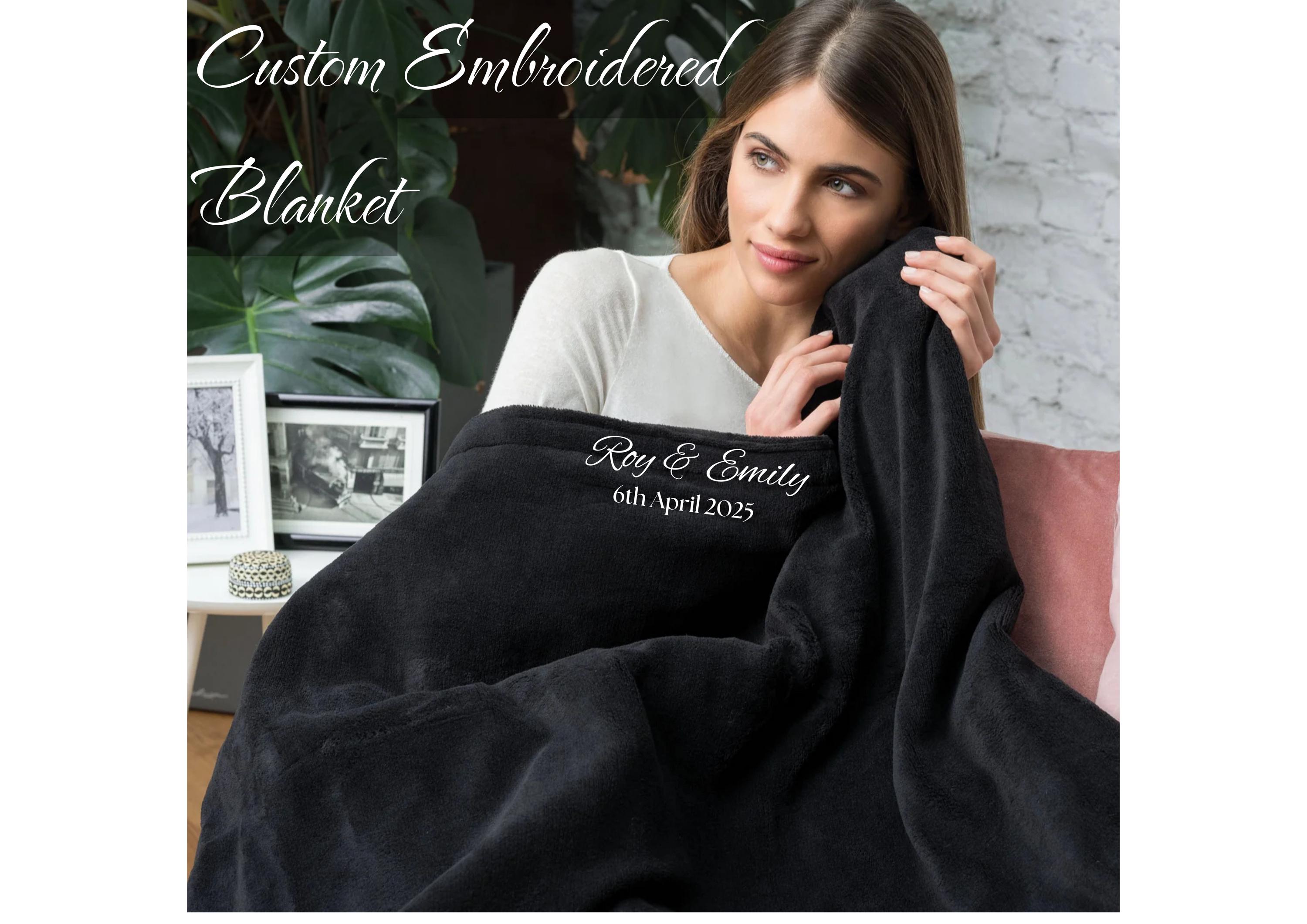 Embroidered Blanket, Custom Name, Custom Date, Blanket, Fleece, Personalised, For Him, For Her, Couples, Valentines, Birthday, Gift, Present