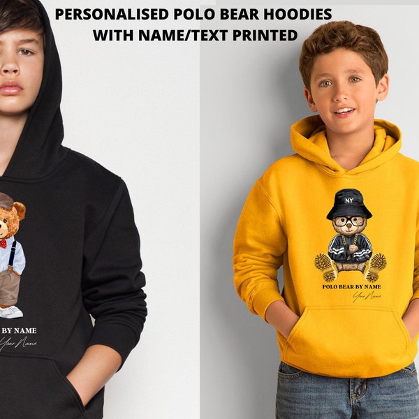 Personalised Unisex Polo Bear Hoodies Childrens Hoodie, Children Gift, Kids Hoodies, Hoodies gift,Kids Gift Any Name, Polo bear Hoodie Gift
