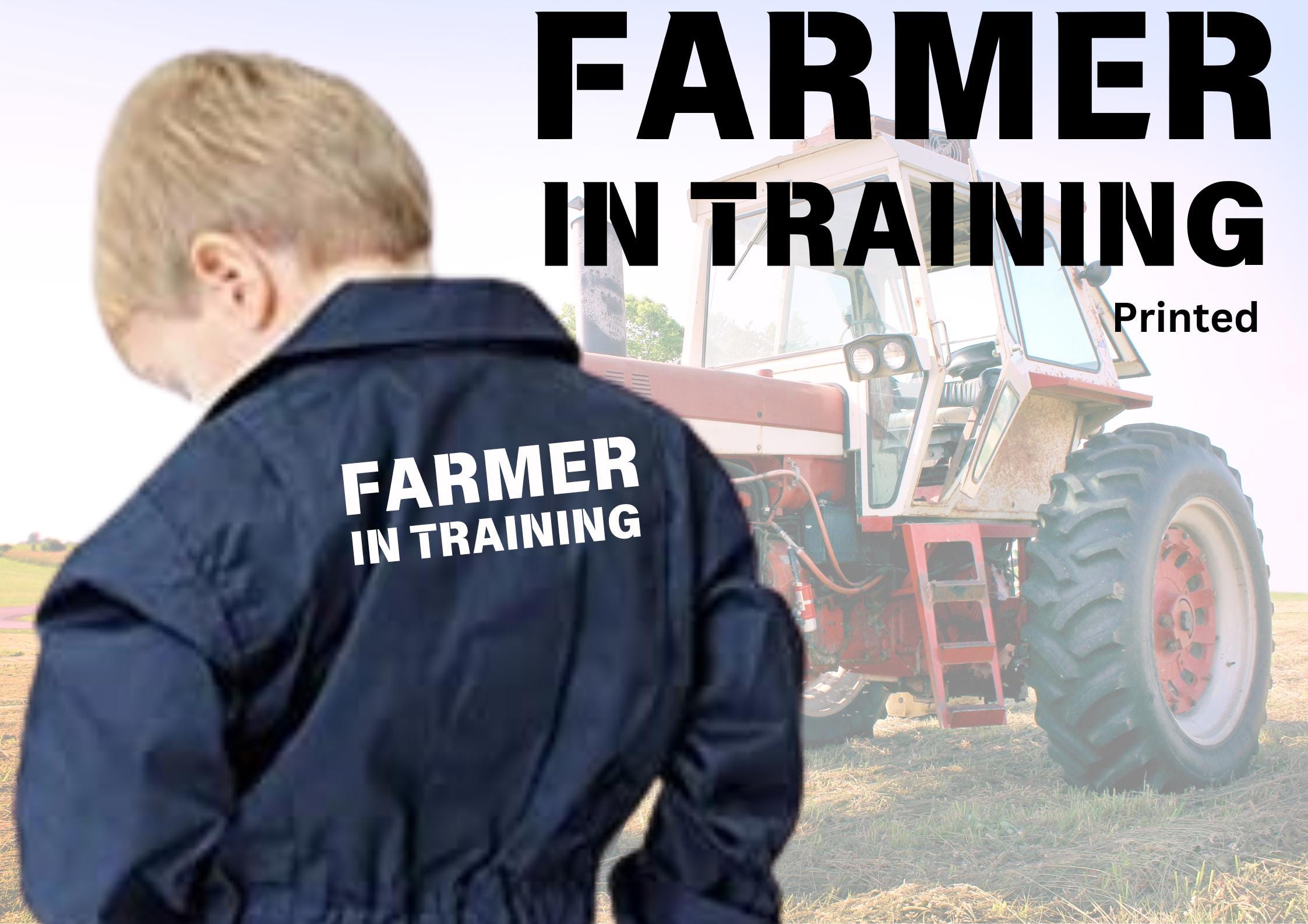 Personalised kids Coverall farmer in training tractor overalls, kids navy Printed boilersuit, kids designer Coverall