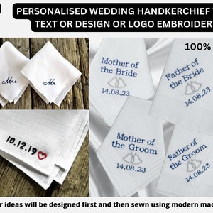 Personalised Embroidered Hankie Handkerchief /Hankies for Groom to be from his future Wife/Beautiful keepsake gift or present/Handkerchief 6 Hankies Any Design