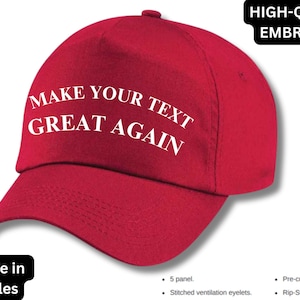 Personalised Make Your Text Great Again Custom Printed Baseball Cap Hat MAGA - Mens, Women, Ladies Unisex - your own text