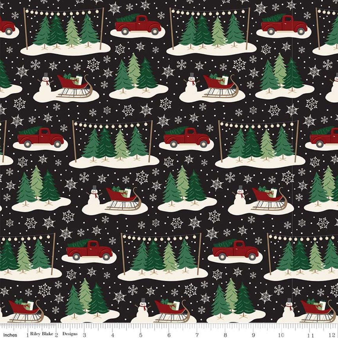 Riley Blake Christmas Traditions Black by Dan Mogstad cotton fabric, sold in 1/4 yd increments