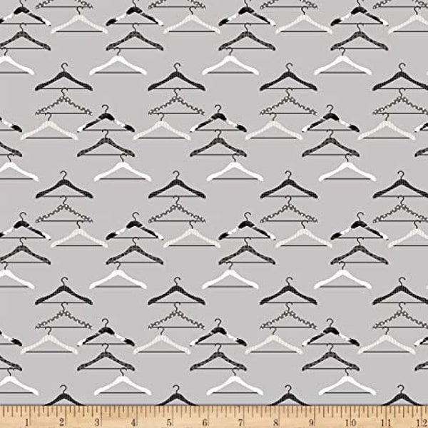 Laundry Room Gray Hangers by Studio E cotton fabric, Sold in 1/4 yd increments