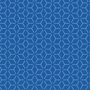 May include: A seamless pattern of white lines forming a geometric design of overlapping hexagons on a solid blue background.