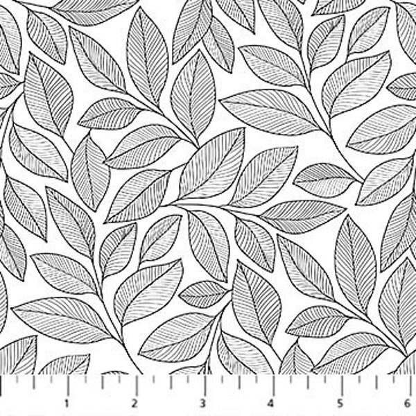 Simply Neutral 2 Large Leaf Toss White and Black by Northcott cotton fabric