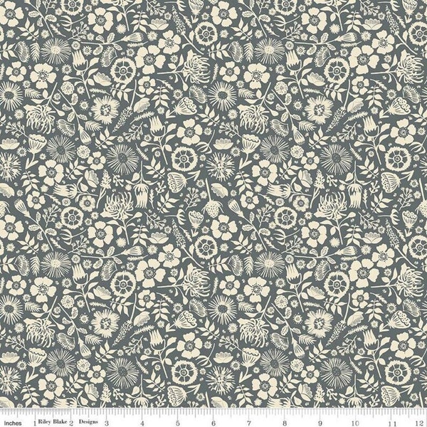 Gray Floral Fabric Etsy