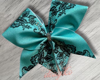 Sublimated Cheer Bow, Blue Lace, Fun Cheer Bow, Keychain Cheer Bow, Cheer Bow Gift