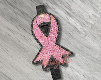 Glitter Cancer Ribbon Cheer Bow Center: Custom Color 3-D Removable