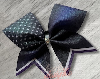Thin Blue Line Cheer Bow: Back our Blue Awareness, Glitter Grosgrain Ribbon
