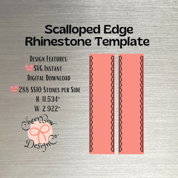Rhinestone Template Instant Digital Download for 3" Cheer Bow, Scalloped Edge,  ss10 Rhinestone Pattern, Rhinestone SVG