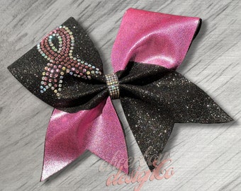 Pink Ribbon Glitter Cheer Bow, Breast Cancer Awareness