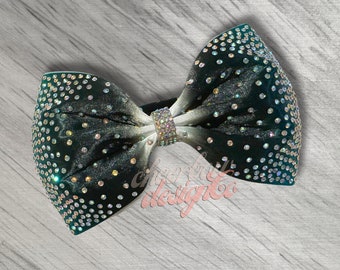 Rhinestone Satin Cheer Bow: Tailless Design, Custom Colors