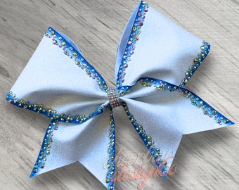 Glitter and Rhinestone Sublimated Cheer Bow, Ombre Edge Design - You Choose Your Color, Made to Order Custom Team Bow