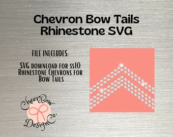 Puede incluir: Una descarga digital para un diseño de chevron de pedrería para colas de lazo. El diseño está hecho para pedrería SS10 y se muestra sobre un fondo rosa. El texto "Cheer Bow Design Co." está en la esquina inferior izquierda de la imagen.