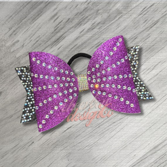 Purple Glitter Bow with Rhinestone Accent Purple Glitter Dog Bow: CZ Accent, Fancy Pet Hair Accessory  main image 2